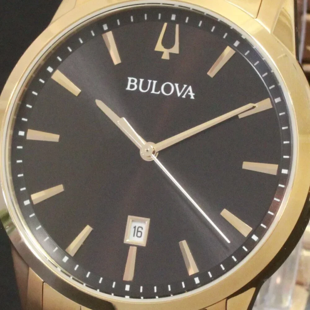 Bulova Men's Classic Sutton Watch Gold Tone Black Dial Date At Six 40mm